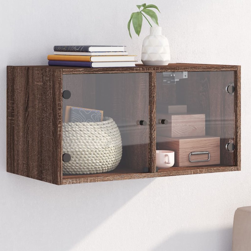 vidaXL Mueble de pared puertas de vidrio marrón roble 68,5x37x35 cm vidaXL Mueble de pared puertas de vidrio marrón roble 68,5x37x35 cm