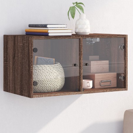 vidaXL Mueble de pared puertas de vidrio marrón roble 68,5x37x35 cm