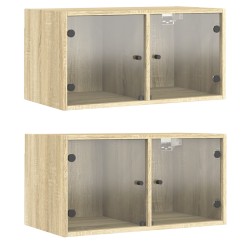 vidaXL Mueble pared puertas de vidrio 2 uds roble Sonoma 68,5x37x35 cm