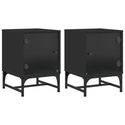 vidaXL Mesitas de noche con puertas de vidrio 2 uds negro 35x37x50 cm