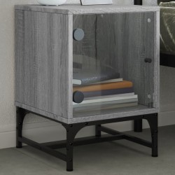 vidaXL Mesita de noche con puerta de vidrio gris Sonoma 35x37x50 cm