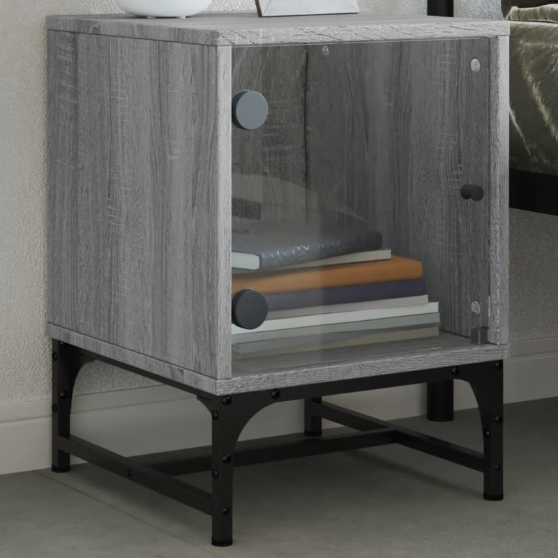 vidaXL Mesita de noche con puerta de vidrio gris Sonoma 35x37x50 cm vidaXL Mesita de noche con puerta de vidrio gris Sonoma 35x37x50 cm