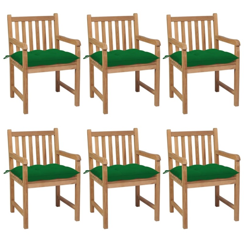 vidaXL Sillas de jardín 6 uds madera maciza de teca cojines verde vidaXL Sillas de jardín 6 uds madera maciza de teca cojines verde