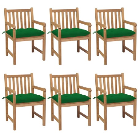 vidaXL Sillas de jardín 6 uds madera maciza de teca cojines verde