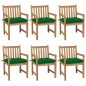 vidaXL Sillas de jardín 6 uds madera maciza de teca cojines verde vidaXL Sillas de jardín 6 uds madera maciza de teca cojines verde