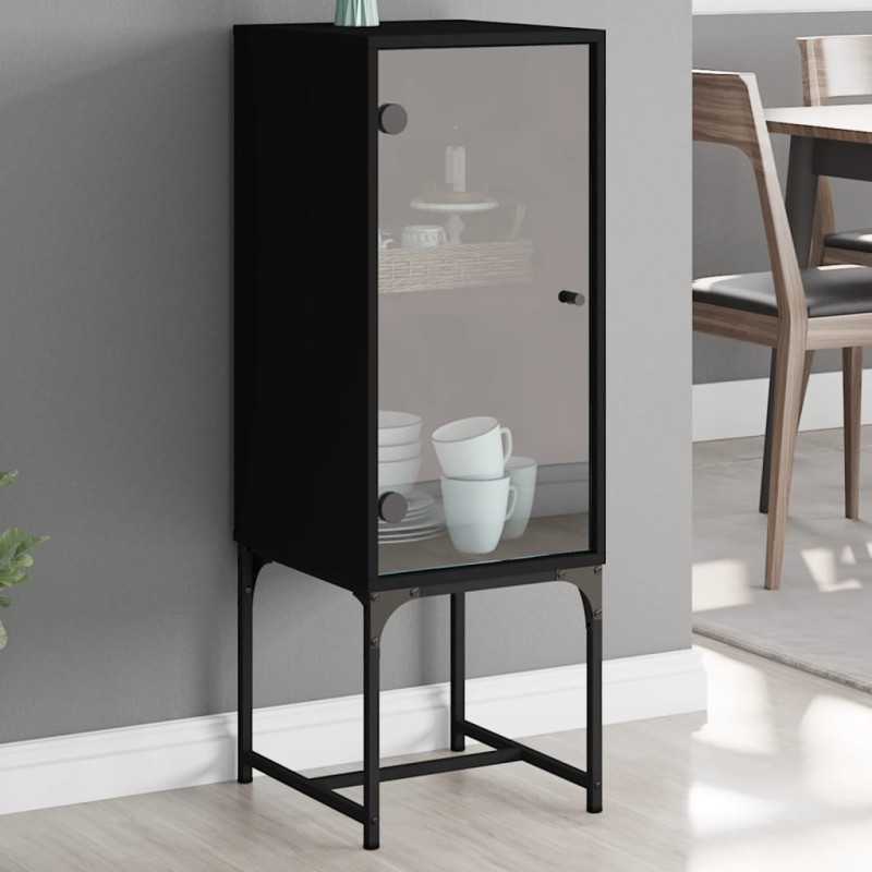vidaXL Armario auxiliar con puerta de vidrio negro 35x37x100 cm vidaXL Armario auxiliar con puerta de vidrio negro 35x37x100 cm