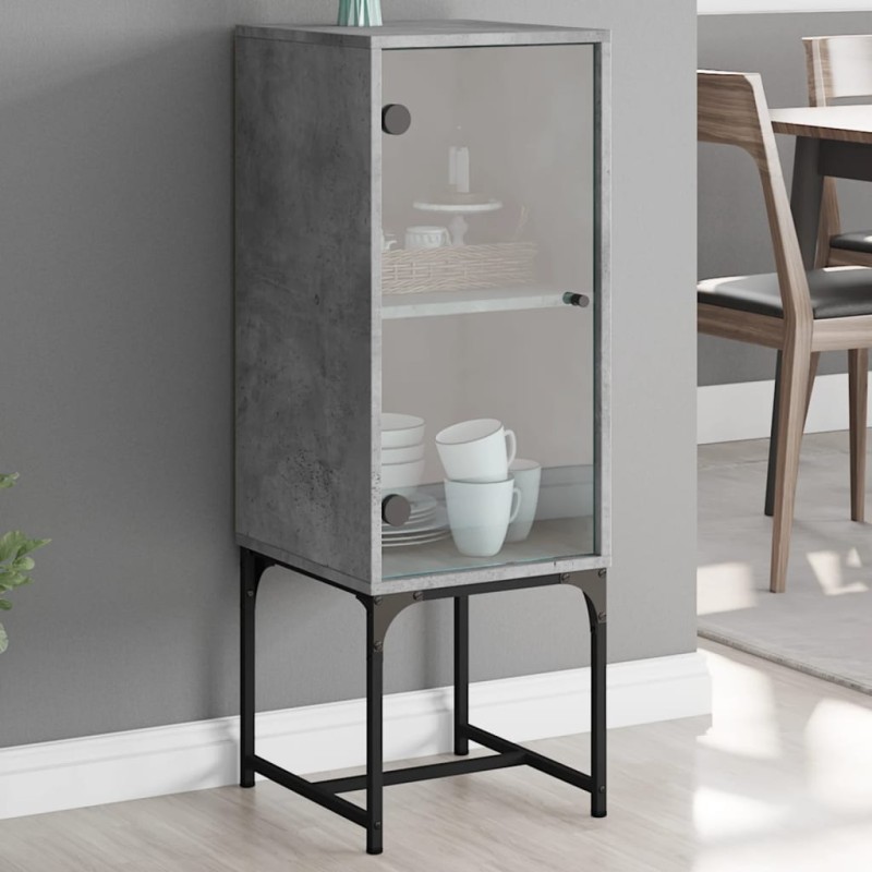 vidaXL Armario auxiliar con puerta vidrio gris hormigón 35x37x100 cm vidaXL Armario auxiliar con puerta vidrio gris hormigón 35x37x100 cm