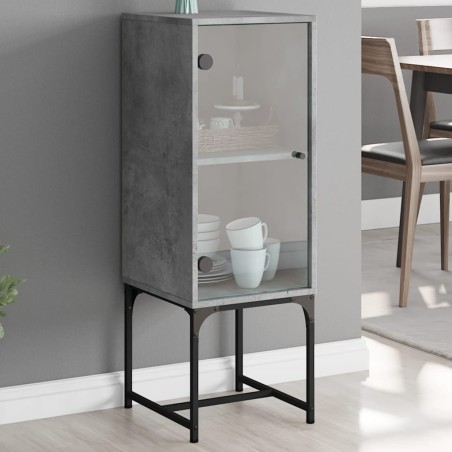 vidaXL Armario auxiliar con puerta vidrio gris hormigón 35x37x100 cm