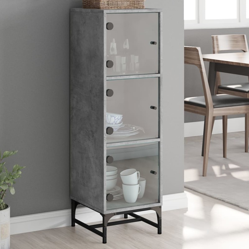 vidaXL Aparador con puertas de vidrio gris hormigón 35x37x120 cm vidaXL Aparador con puertas de vidrio gris hormigón 35x37x120 cm