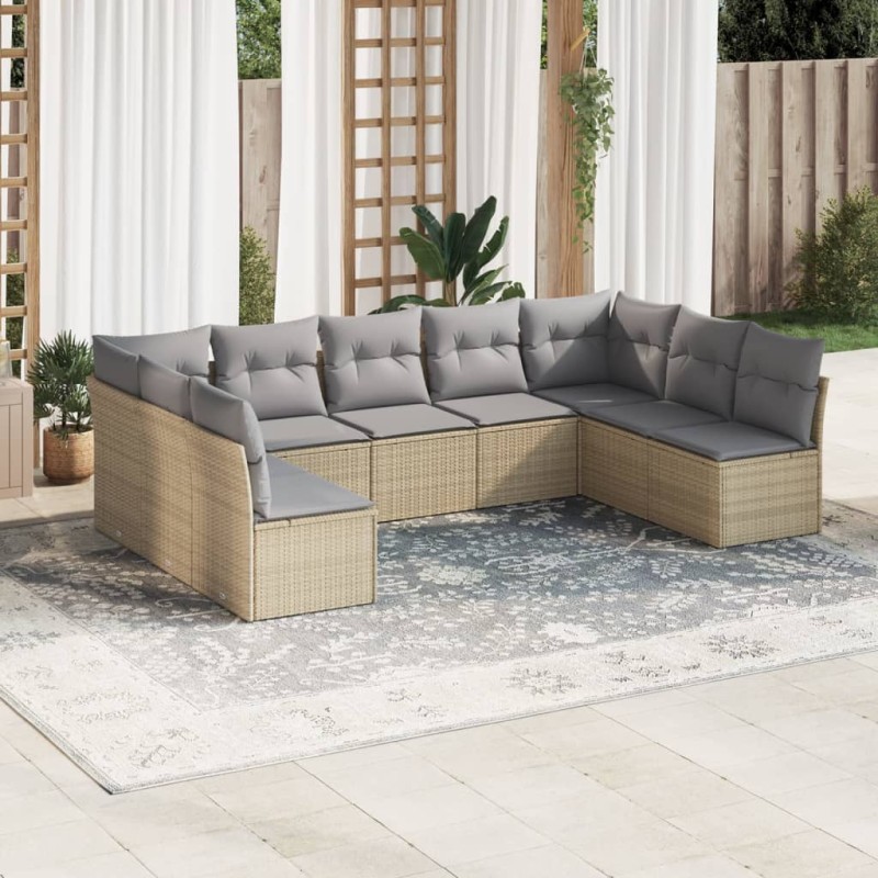 vidaXL Set de sofás de jardín 9 pzas con cojines ratán sintético beige vidaXL Set de sofás de jardín 9 pzas con cojines ratán sintético beige