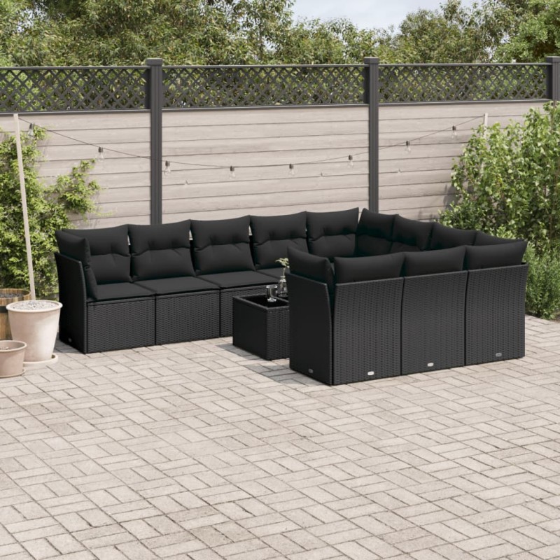 vidaXL Set de sofás de jardín 11 pzas y cojines ratán sintético negro vidaXL Set de sofás de jardín 11 pzas y cojines ratán sintético negro