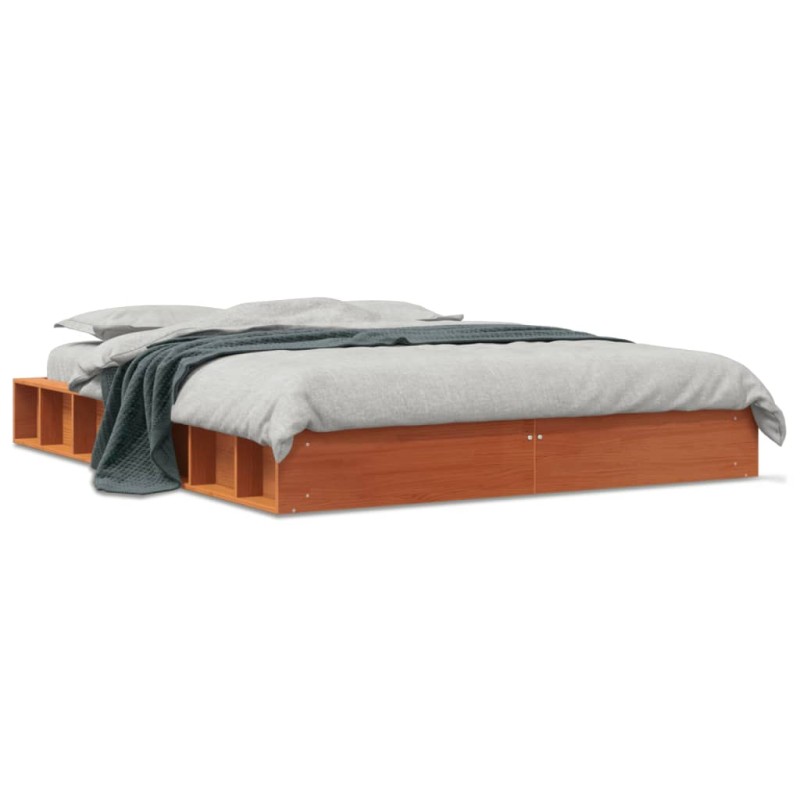 vidaXL Estructura de cama madera maciza pino marrón cera 135x190 cm