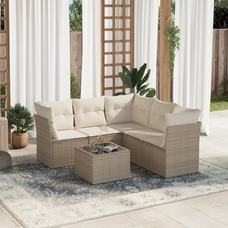 vidaXL Juego de sofás jardín con cojines 6 pzas ratán sintético beige vidaXL Juego de sofás jardín con cojines 6 pzas ratán sintético beige