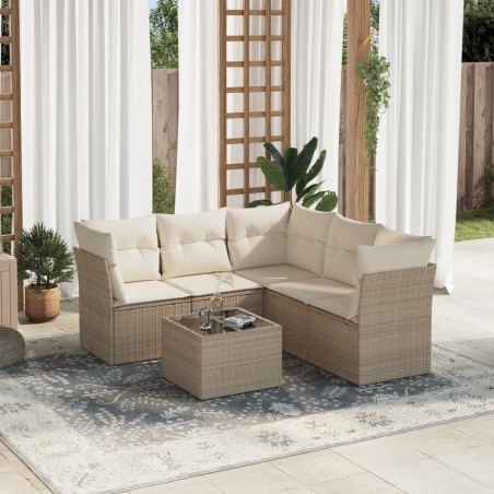 vidaXL Juego de sofás jardín con cojines 6 pzas ratán sintético beige