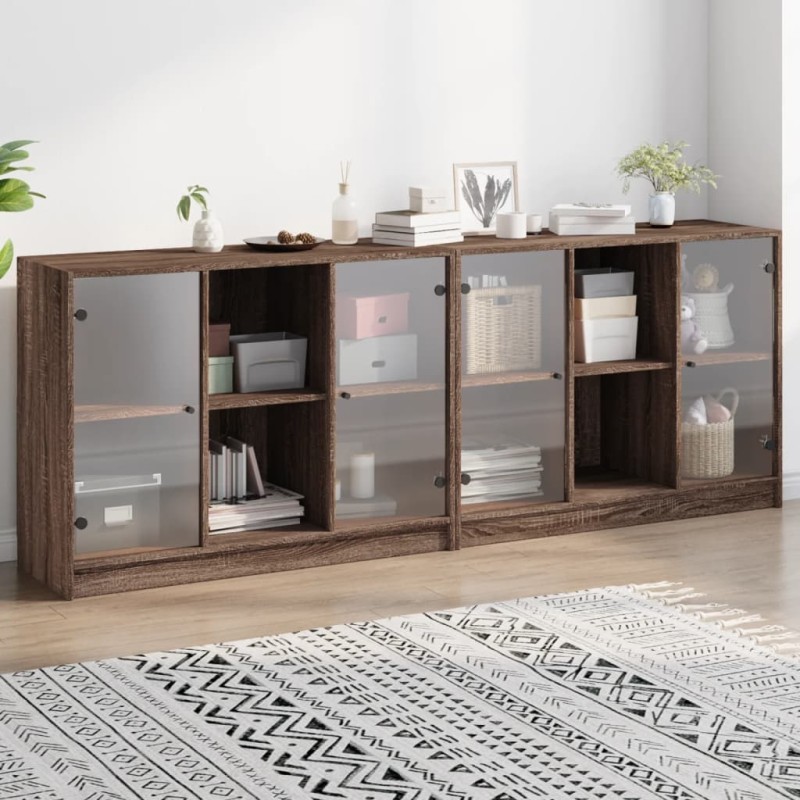 vidaXL Estantería con puertas madera marrón roble 204x37x75 cm vidaXL Estantería con puertas madera marrón roble 204x37x75 cm