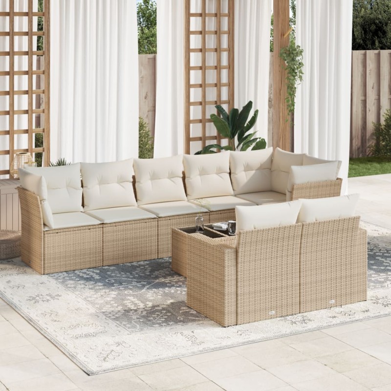 vidaXL Set de sofás de jardín 9 pzas con cojines ratán sintético beige vidaXL Set de sofás de jardín 9 pzas con cojines ratán sintético beige