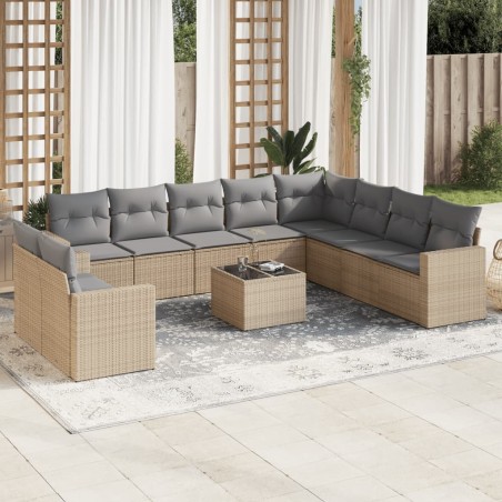 vidaXL Set de sofás de jardín 11pzas con cojines ratán sintético beige