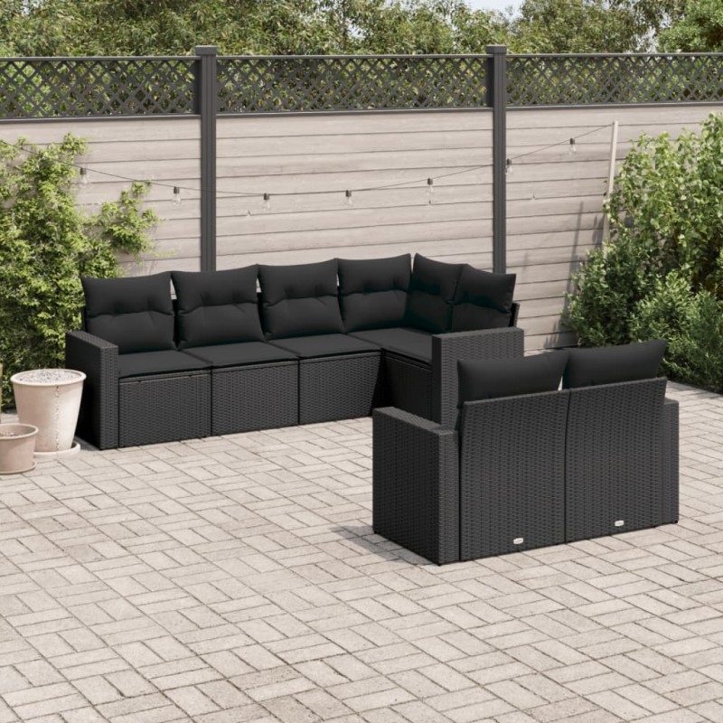 vidaXL Set de comedor de jardín 7 pzas y cojines ratán sintético negro vidaXL Set de comedor de jardín 7 pzas y cojines ratán sintético negro