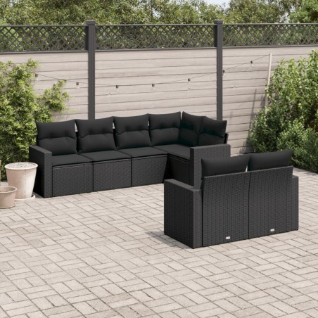 vidaXL Set de comedor de jardín 7 pzas y cojines ratán sintético negro