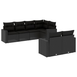 vidaXL Set de comedor de jardín 7 pzas y cojines ratán sintético negro