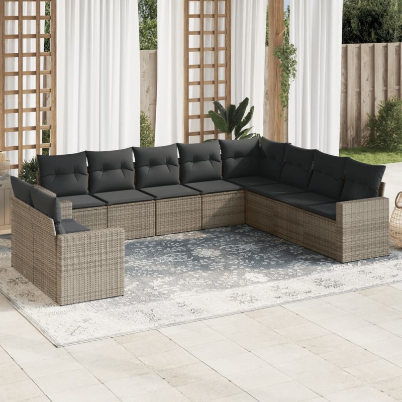 vidaXL Set de sofás de jardín 10 pzas con cojines ratán sintético gris vidaXL Set de sofás de jardín 10 pzas con cojines ratán sintético gris
