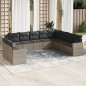vidaXL Set de sofás de jardín 10 pzas con cojines ratán sintético gris vidaXL Set de sofás de jardín 10 pzas con cojines ratán sintético gris