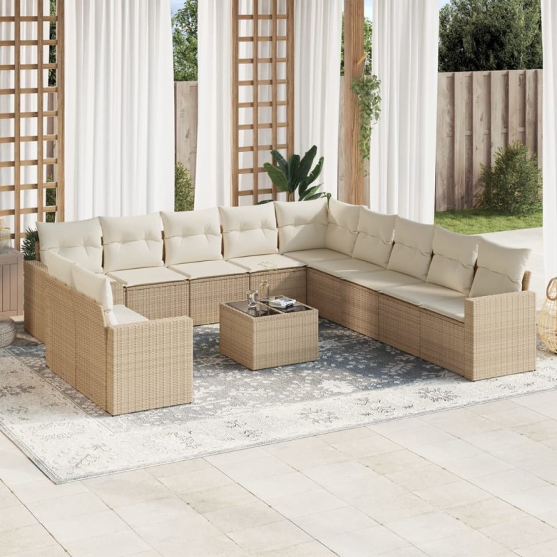 vidaXL Set de sofás de jardín 12 pzas y cojines ratán sintético marrón vidaXL Set de sofás de jardín 12 pzas y cojines ratán sintético marrón