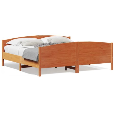 vidaXL Estructura cama con cabecero madera pino marrón cera 200x200 cm
