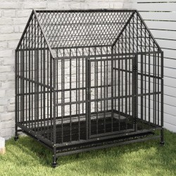 vidaXL Jaula para perros con ruedas acero galvanizado negro