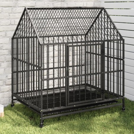 vidaXL Jaula para perros con ruedas acero galvanizado negro