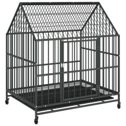 vidaXL Jaula para perros con ruedas acero galvanizado negro