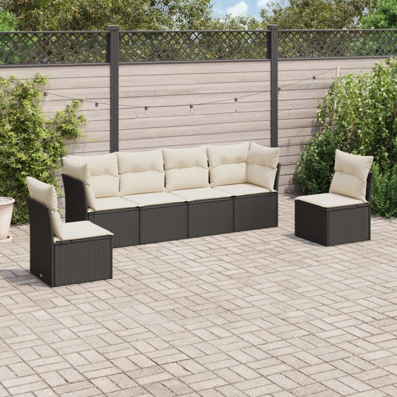 vidaXL Set de sofás de jardín 6 piezas y cojines ratán sintético negro vidaXL Set de sofás de jardín 6 piezas y cojines ratán sintético negro