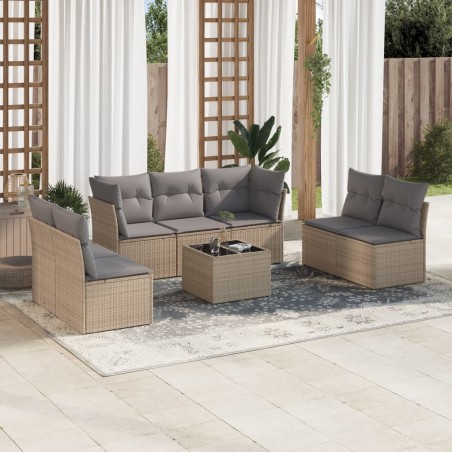 vidaXL Juego de sofás de jardín con cojines beige 8 pzas ratán PE