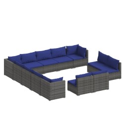 vidaXL Set muebles de jardín 13 piezas y cojines ratán sintético gris
