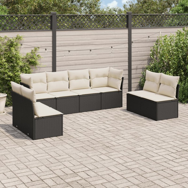 vidaXL Set de sofás de jardín 8 piezas y cojines ratán sintético negro vidaXL Set de sofás de jardín 8 piezas y cojines ratán sintético negro