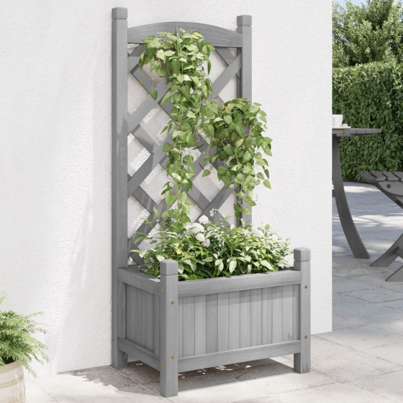 vidaXL Jardinera con enrejado madera maciza de abeto gris vidaXL Jardinera con enrejado madera maciza de abeto gris