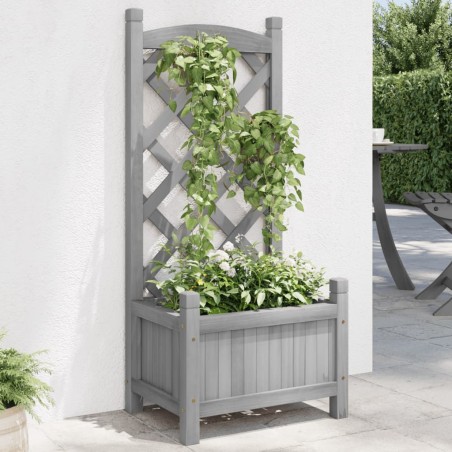 vidaXL Jardinera con enrejado madera maciza de abeto gris