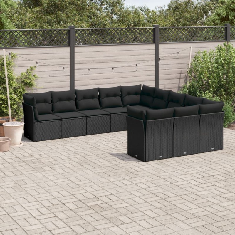 vidaXL Set de sofás de jardín 11 pzas y cojines ratán sintético negro vidaXL Set de sofás de jardín 11 pzas y cojines ratán sintético negro
