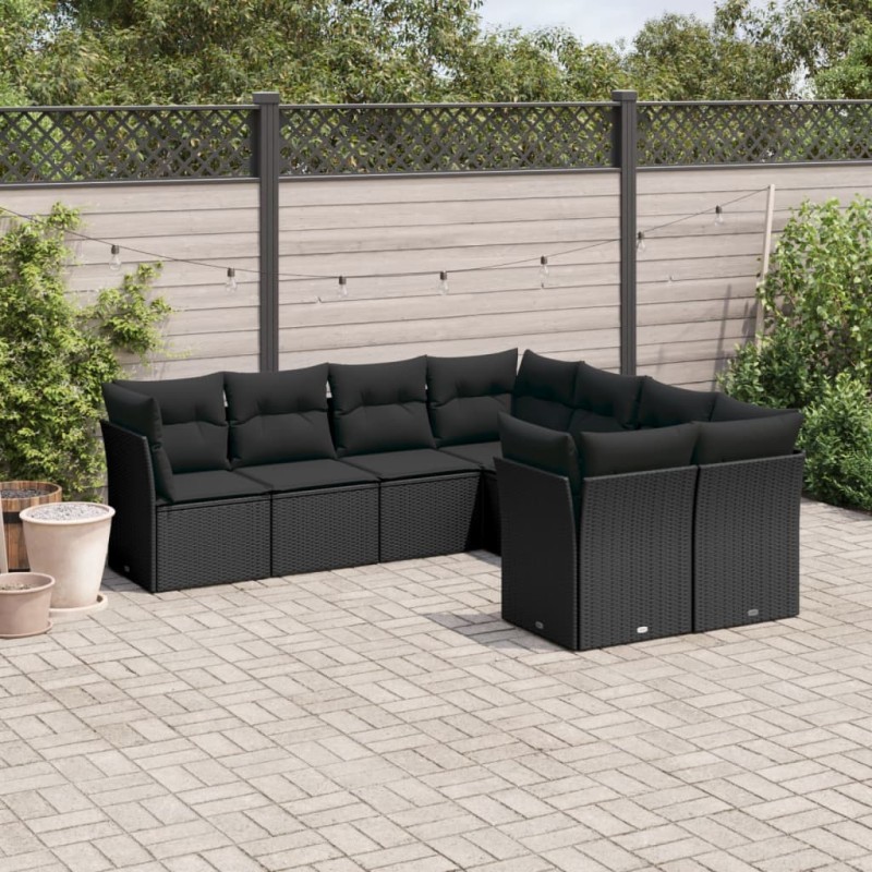 vidaXL Set de sofás de jardín 8 piezas y cojines ratán sintético negro vidaXL Set de sofás de jardín 8 piezas y cojines ratán sintético negro