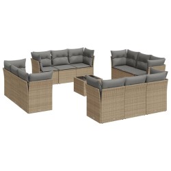 vidaXL Set sofás de jardín con cojines 13 pzas ratán sintético beige