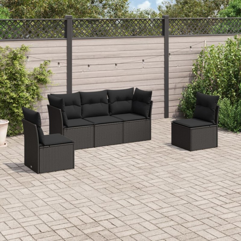vidaXL Set de muebles de jardín 5 pzas y cojines ratán sintético negro vidaXL Set de muebles de jardín 5 pzas y cojines ratán sintético negro