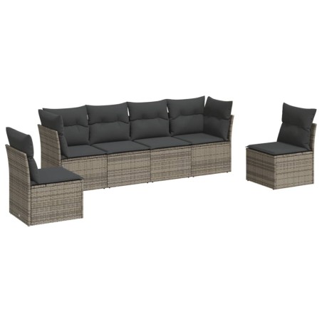 vidaXL Set de muebles de jardín 6 pzas y cojines ratán sintético gris