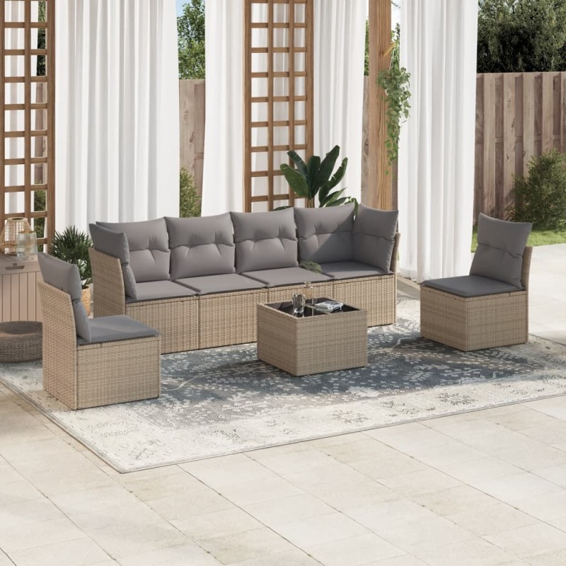vidaXL Set sofás de jardín 7 piezas y cojines ratán sintético beige vidaXL Set sofás de jardín 7 piezas y cojines ratán sintético beige