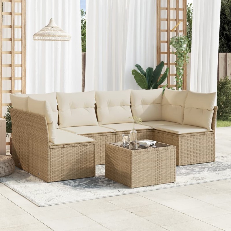 vidaXL Set sofás de jardín 7 piezas y cojines ratán sintético beige vidaXL Set sofás de jardín 7 piezas y cojines ratán sintético beige