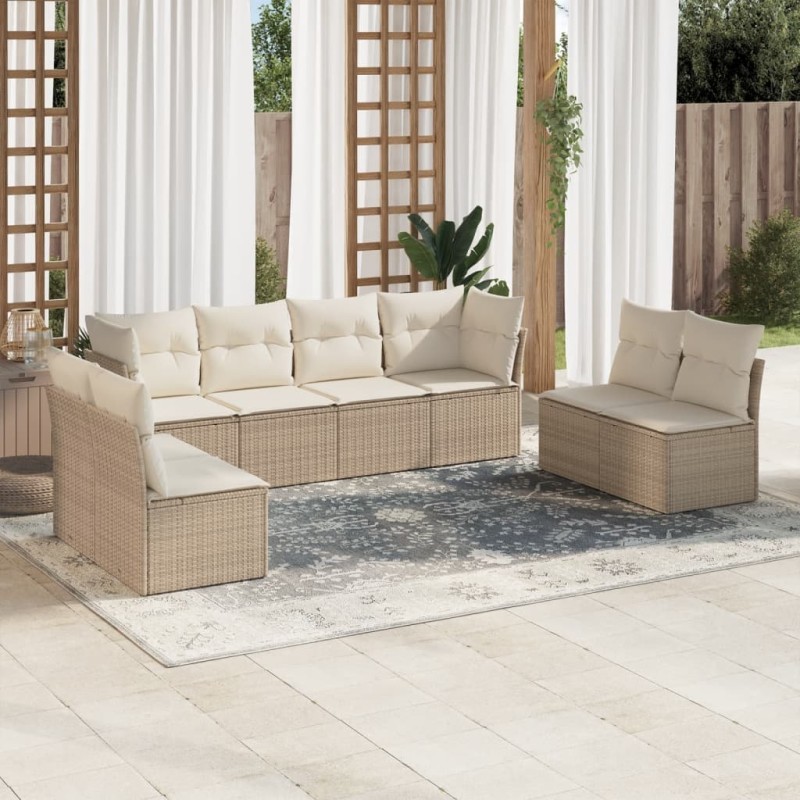 vidaXL Juego de sofás de jardín con cojines beige 8 pzas ratán PE vidaXL Juego de sofás de jardín con cojines beige 8 pzas ratán PE