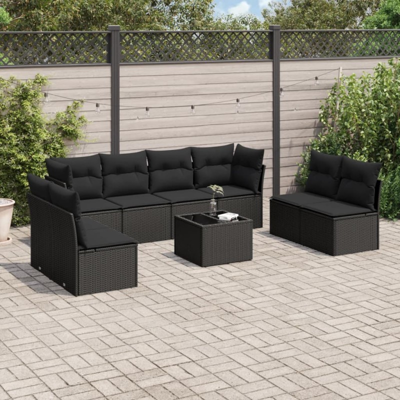 vidaXL Set de sofás de jardín 8 piezas y cojines ratán sintético negro vidaXL Set de sofás de jardín 8 piezas y cojines ratán sintético negro