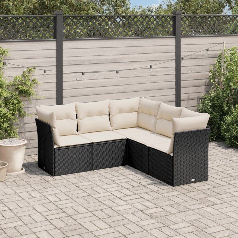 vidaXL Set de muebles de jardín 5 pzas y cojines ratán sintético negro vidaXL Set de muebles de jardín 5 pzas y cojines ratán sintético negro