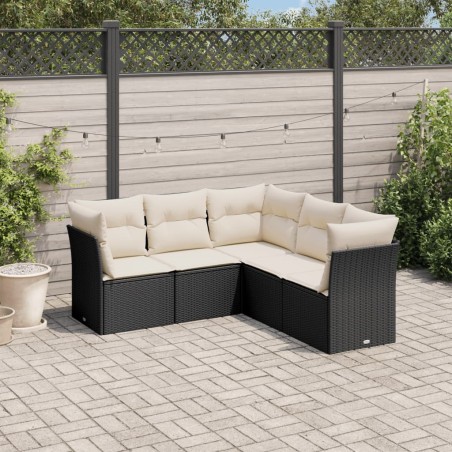 vidaXL Set de muebles de jardín 5 pzas y cojines ratán sintético negro