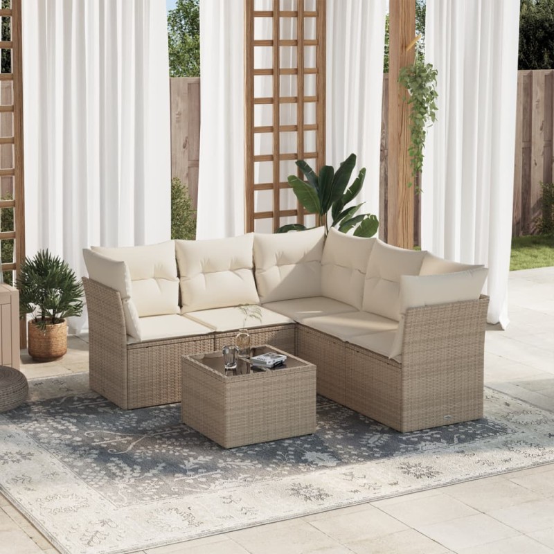 vidaXL Juego de sofás jardín con cojines 6 pzas ratán sintético beige