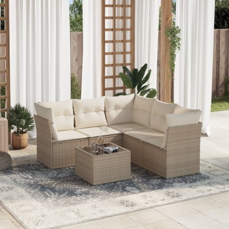 vidaXL Juego de sofás jardín con cojines 6 pzas ratán sintético beige